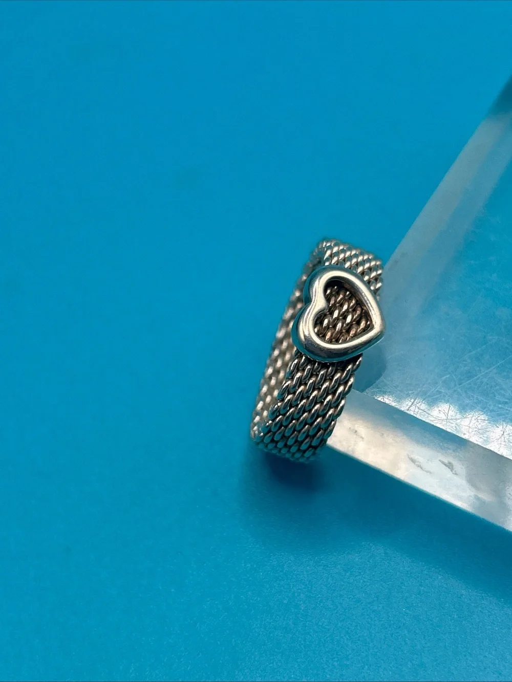 Tiffany & Co. 925 Vintage Mesh Ring W/Heart Sz  6.75 -7 Somerset Collection